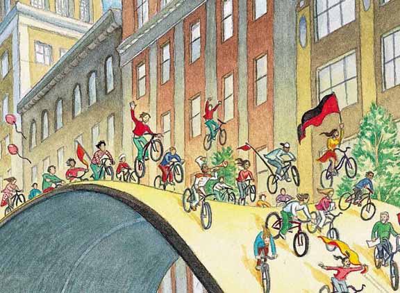 detail from the cover of the book Critical Mass: Bicycling's Defiant Celebration